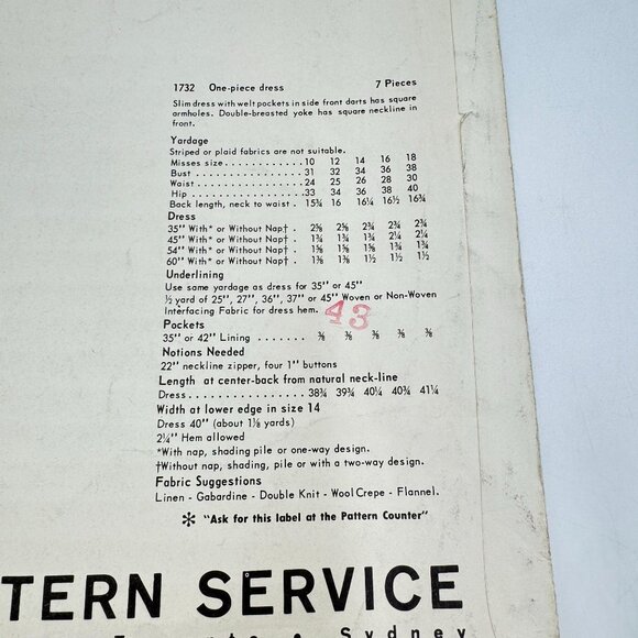 VOGUE PARIS Original w/Label 1960s Laroche Shift Slim Dress Pattern 1732 Size 14 - Picture 5 of 7